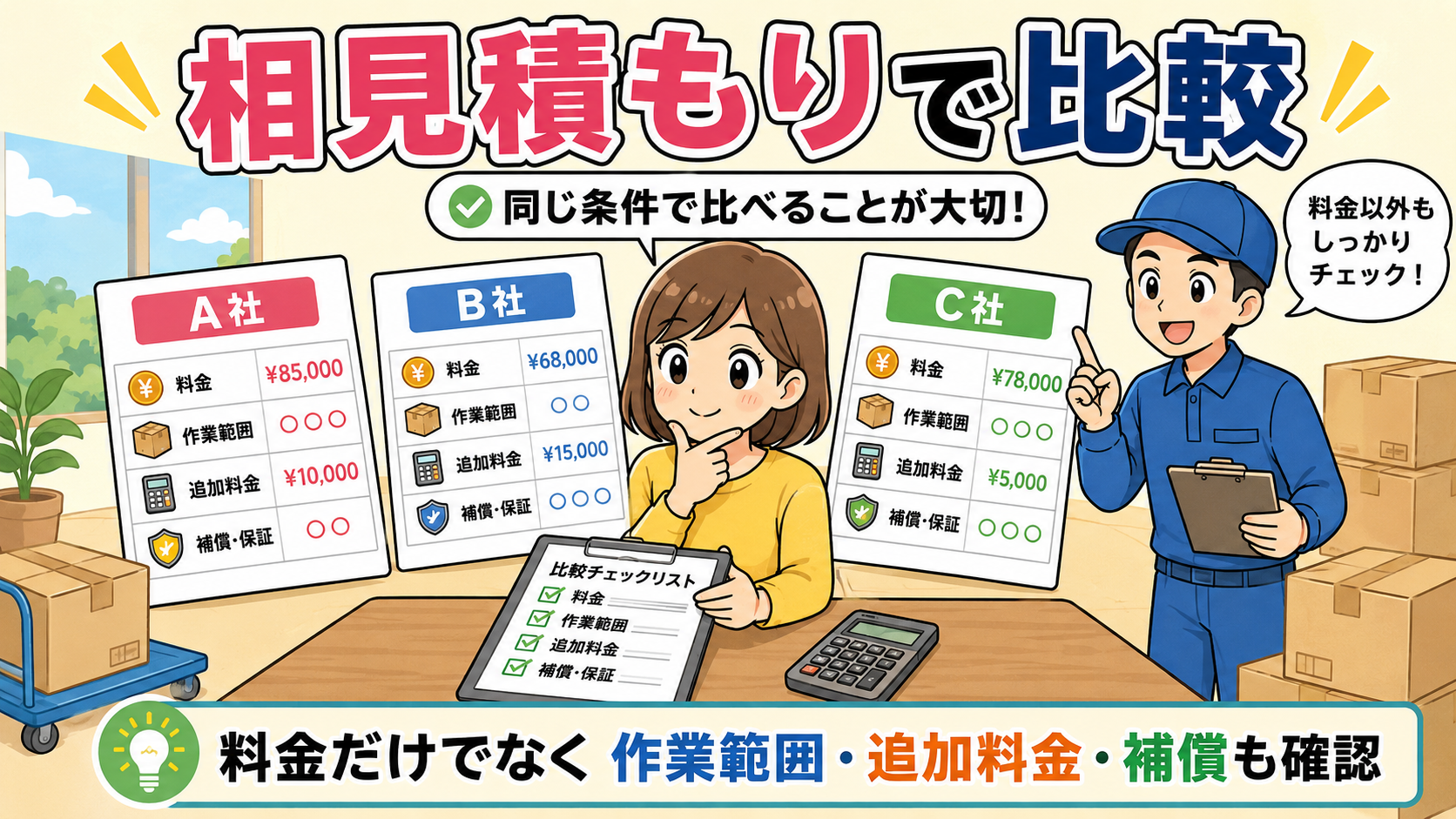 引越し業者は相見積もりで比較する