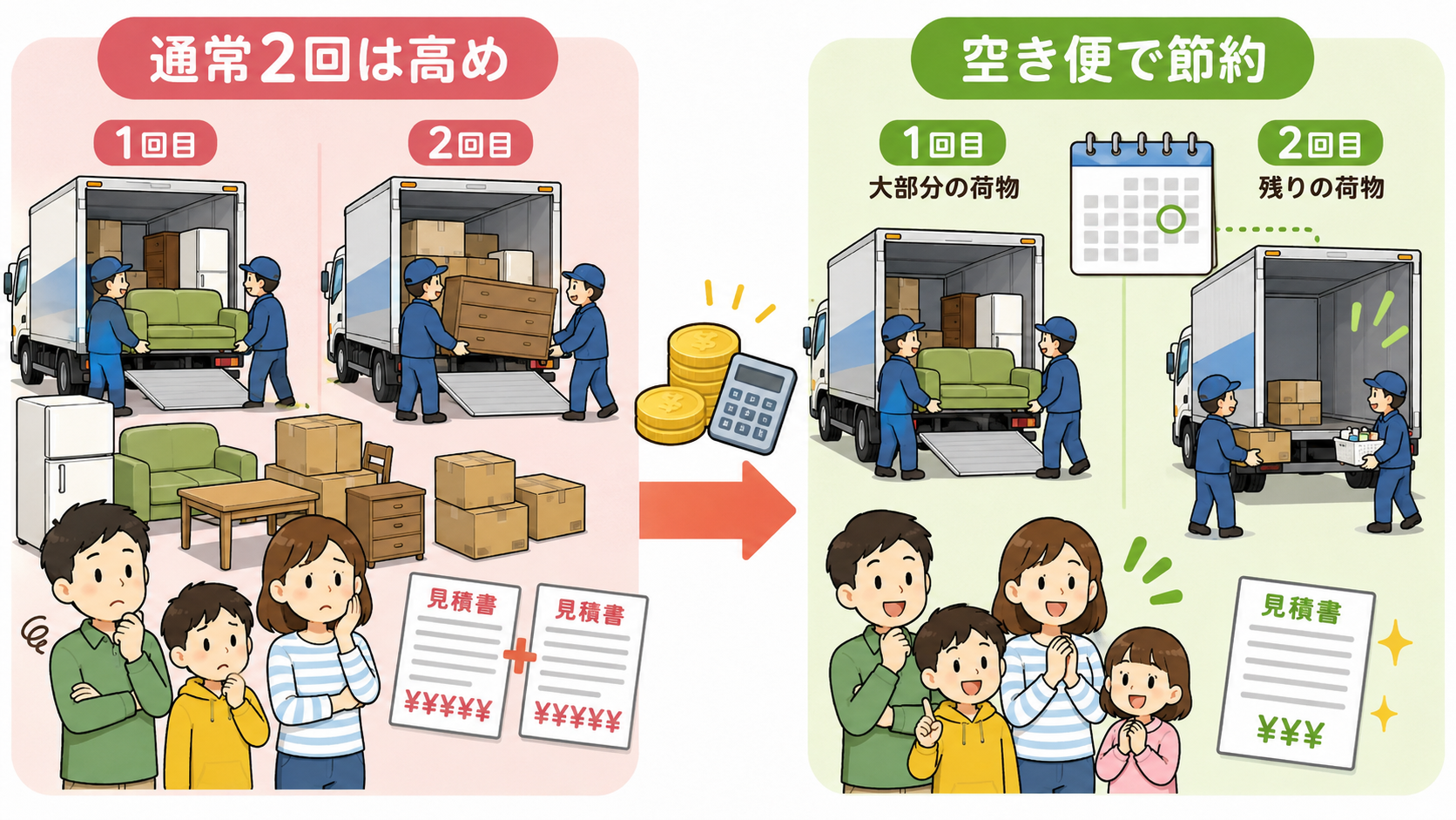 筆者の体験｜2回に分けた引越しの料金を抑えられた理由