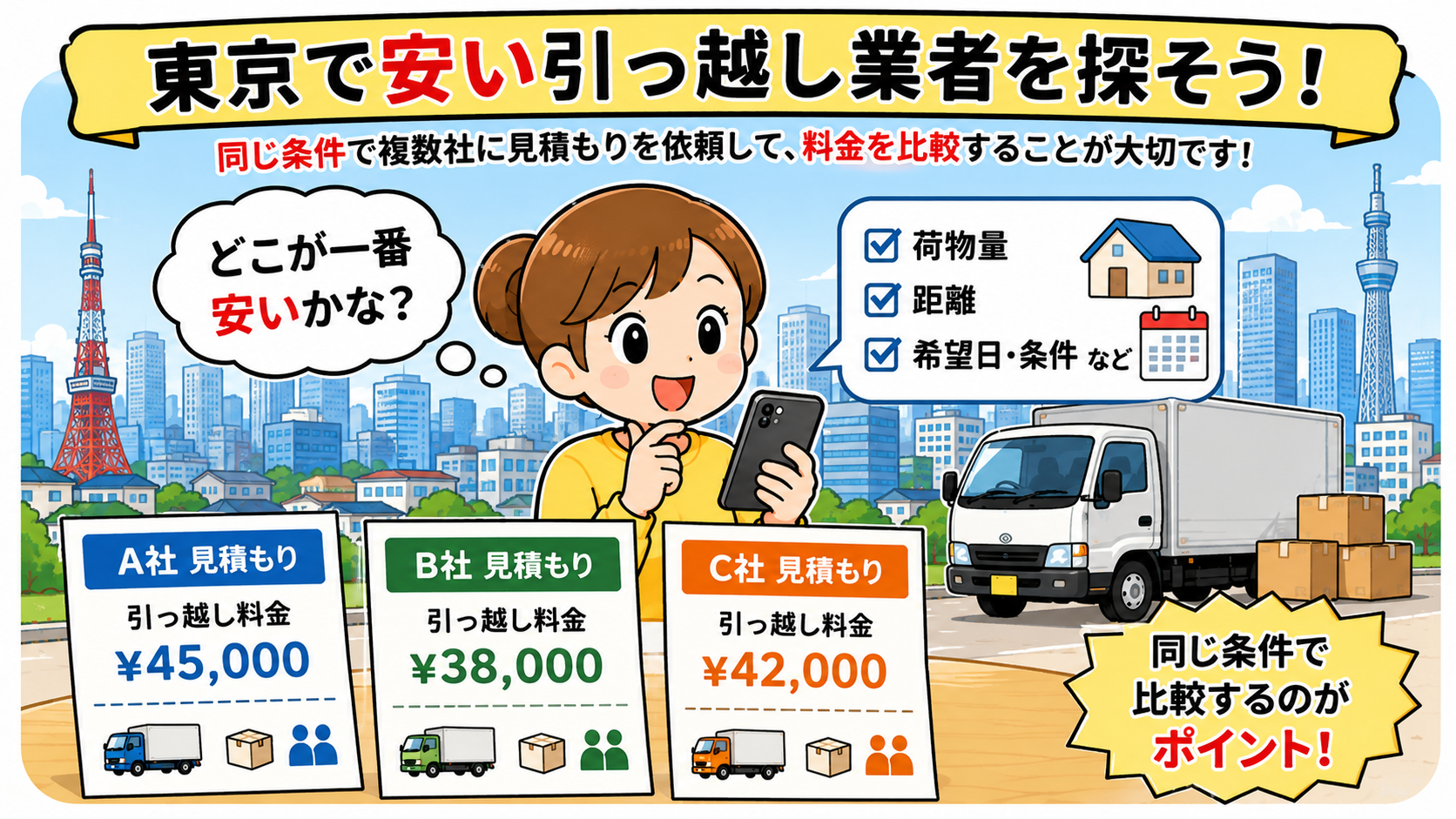東京都内の引っ越しが安い業者3選｜料金比較と見積もりのコツ