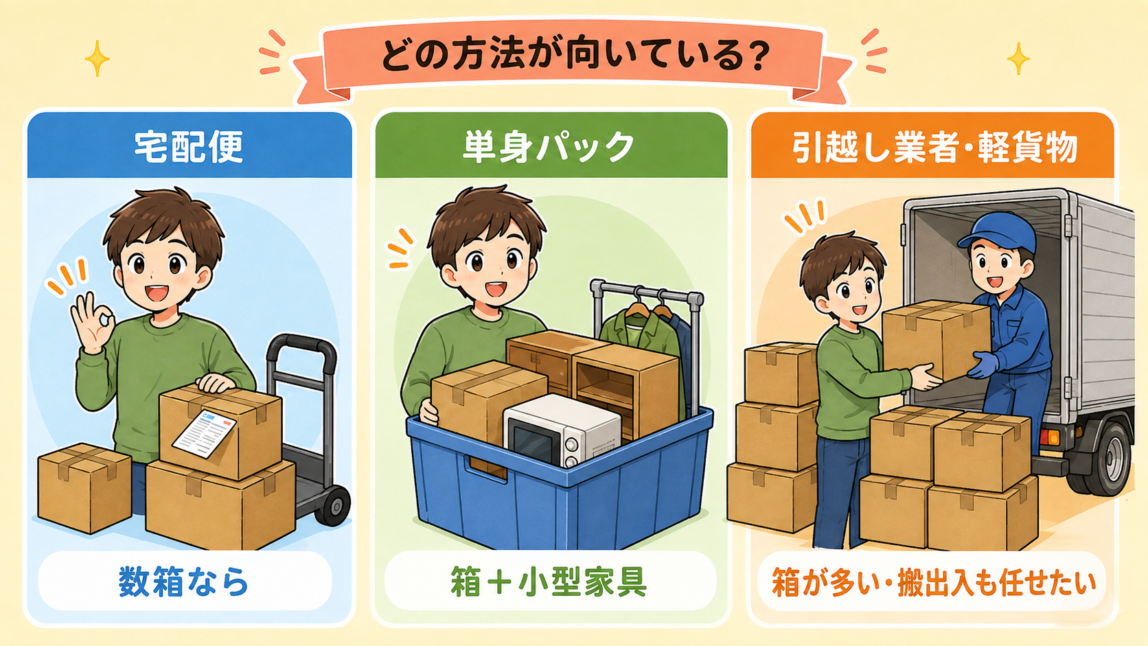 段ボールだけの引越しに使える3つの方法