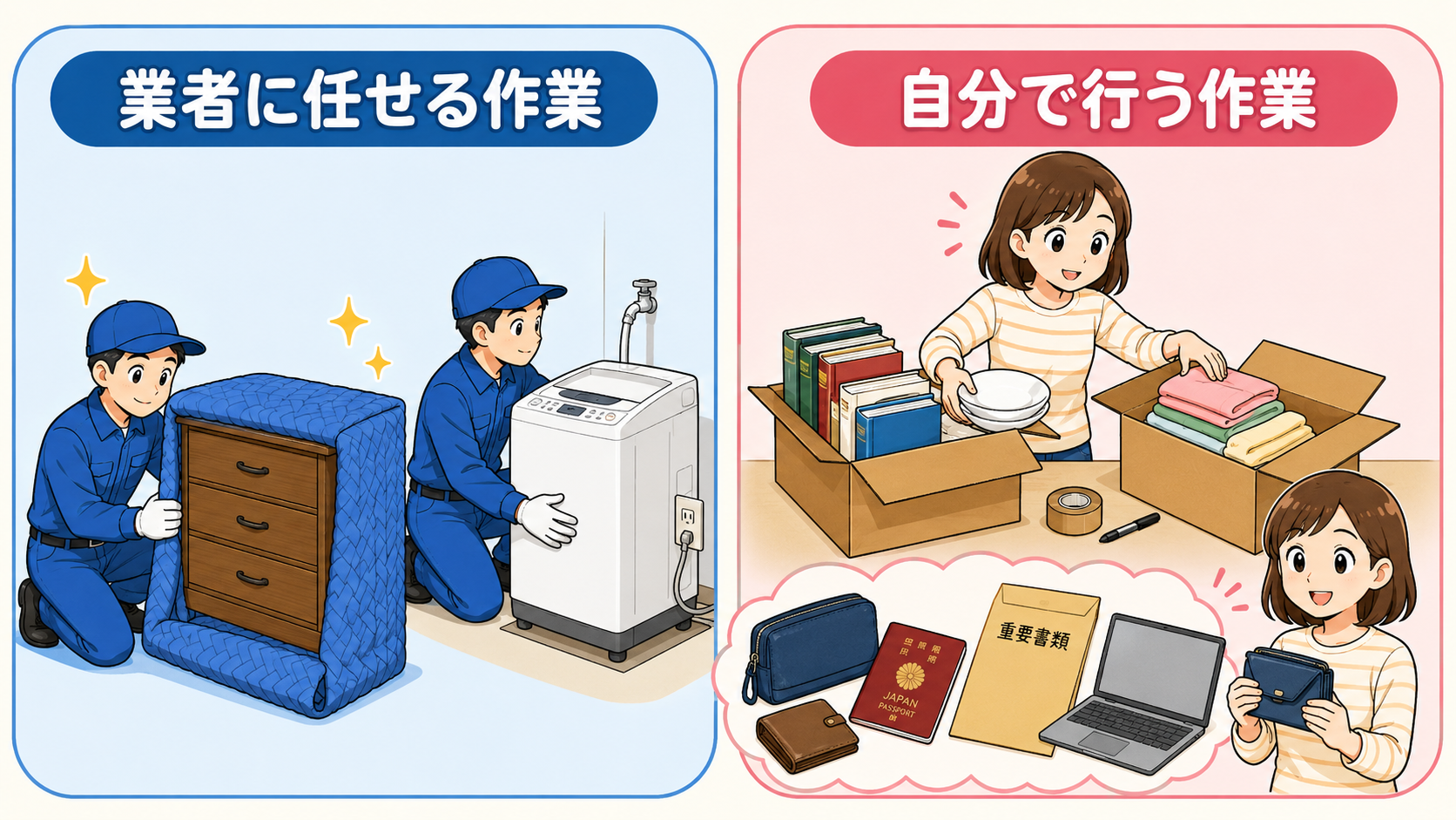 荷造りで業者に任せられる作業
