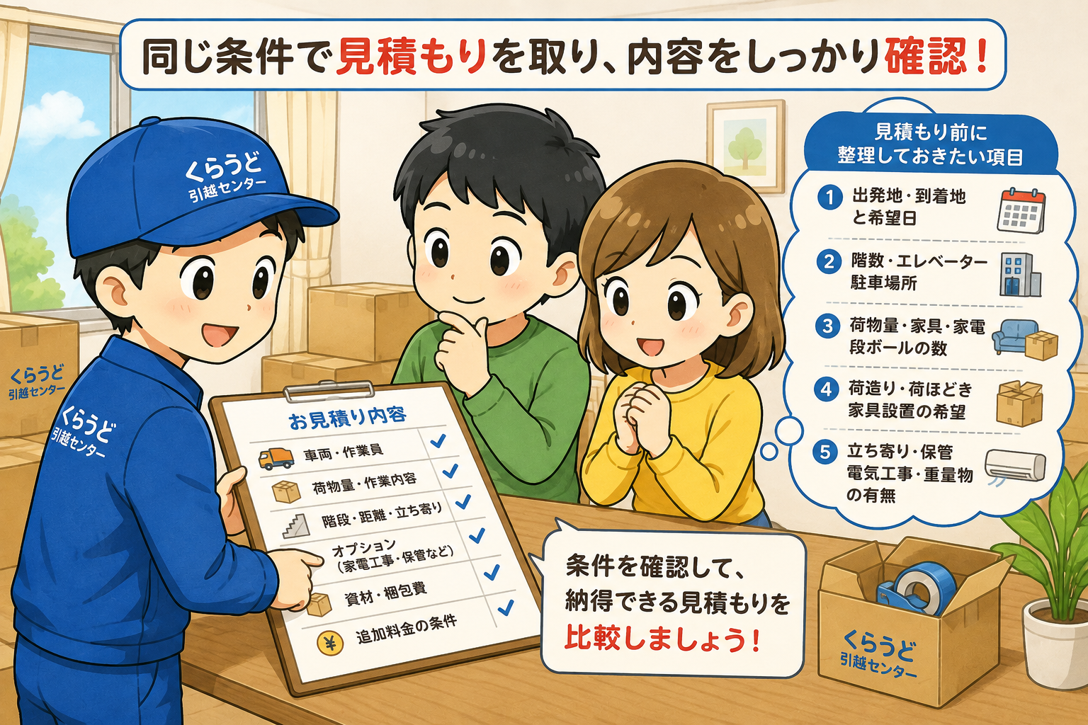 見積もりフォームで確認される項目