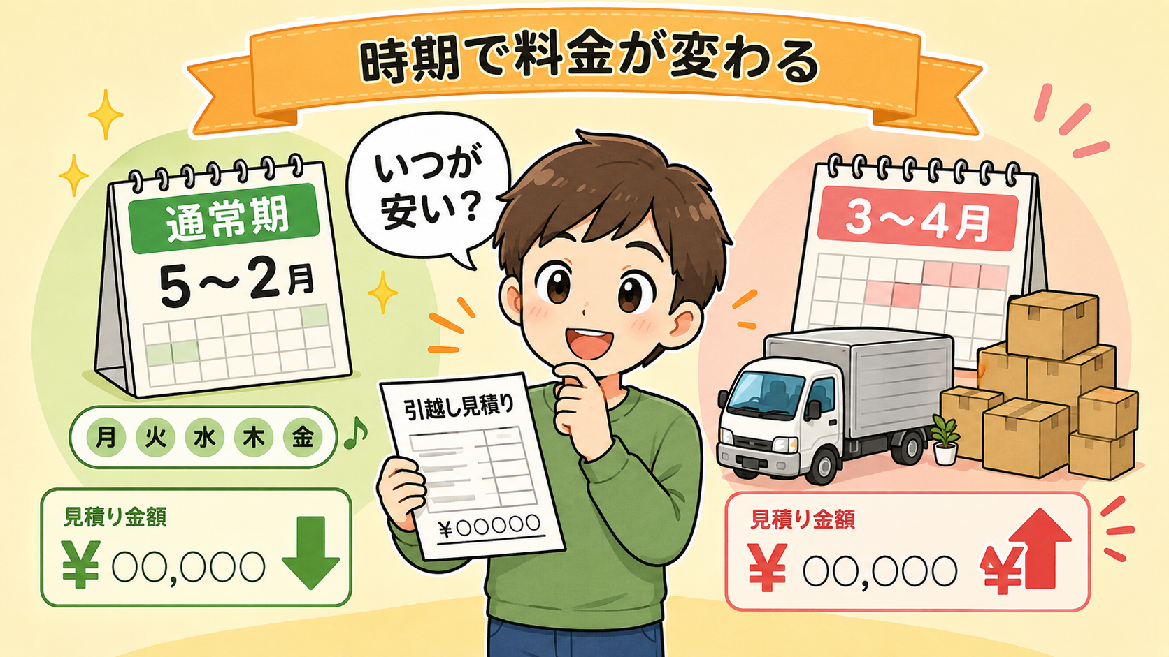 引越しが安い時期はいつ？月・曜日・時間帯別の節約術