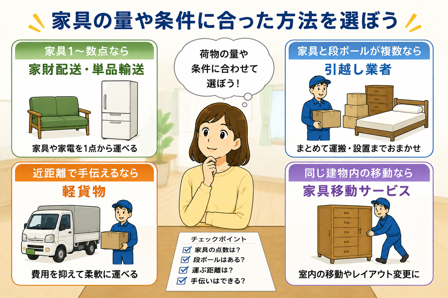 家具だけの引越しに向いている方法