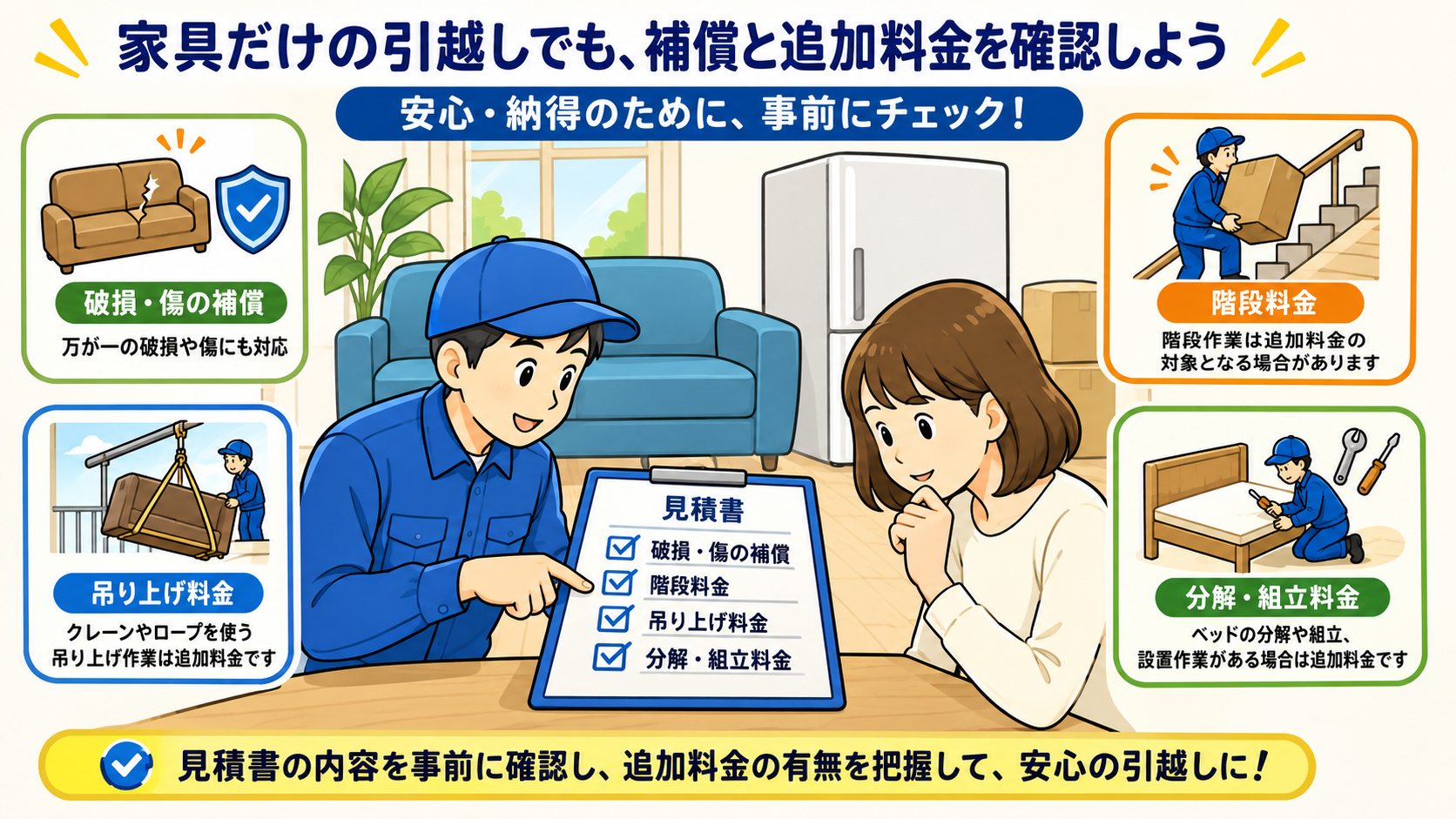 家具だけの引越しでも補償と追加料金を確認