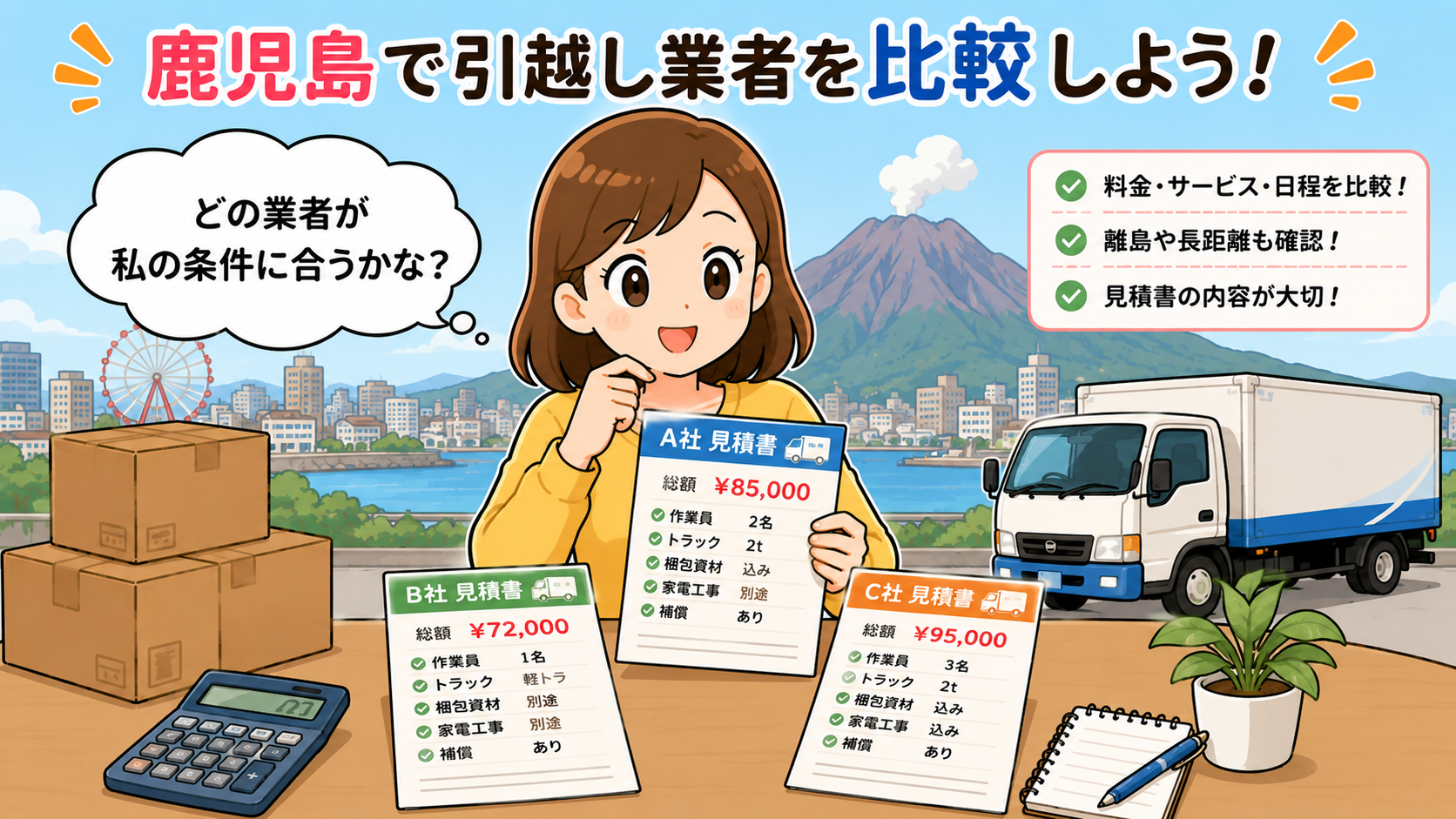 鹿児島の引越しが安い業者は？料金比較と選び方