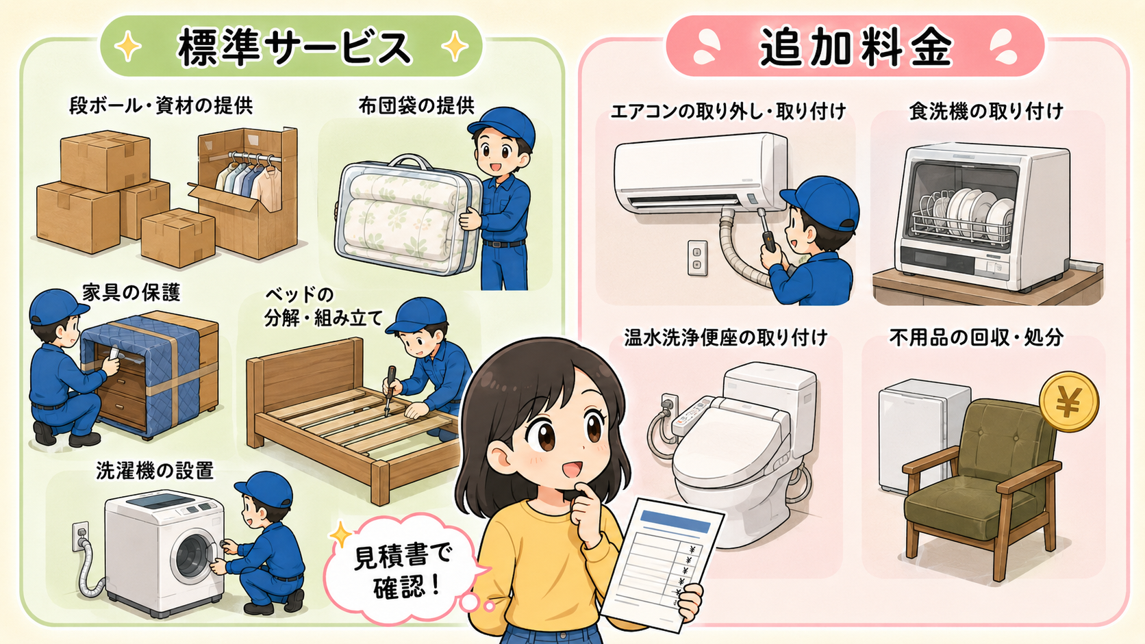 無料サービスと追加料金を確認する