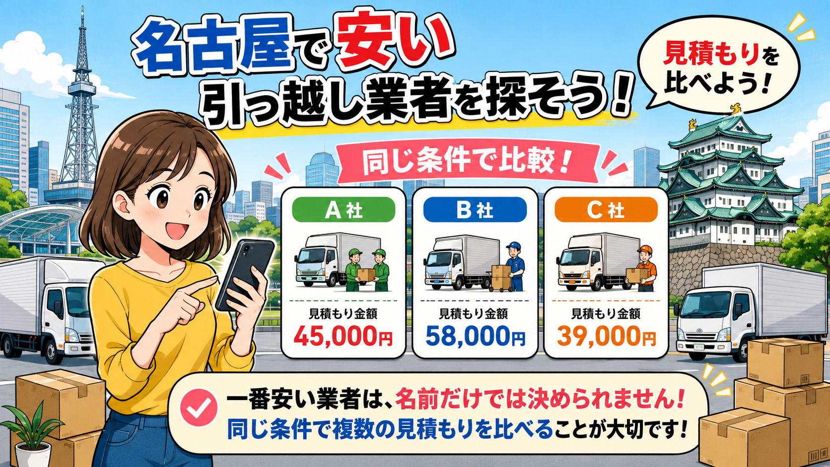 名古屋市の引越しが安い業者は？市内・県外の料金比較と選び方