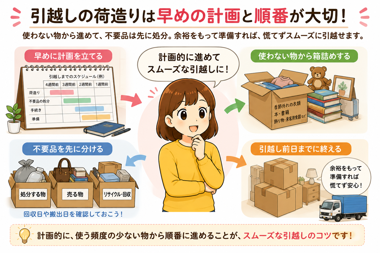 引越しの荷造りはいつから？間に合う順番と進め方