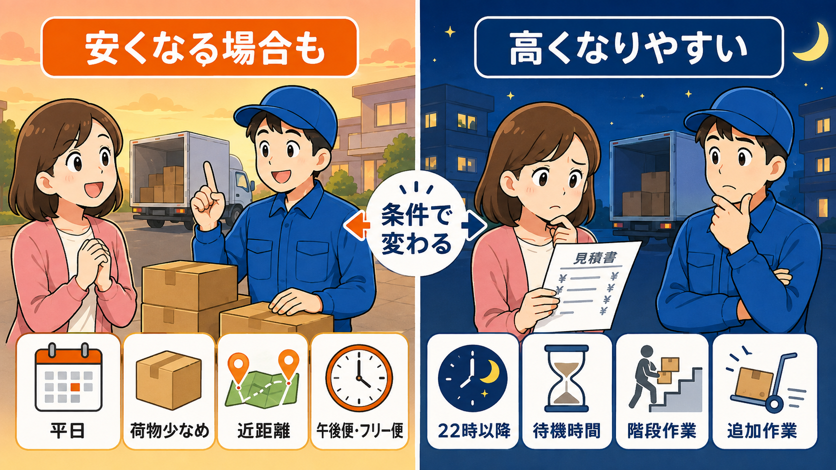 深夜引越しで料金が高くなりやすいケース