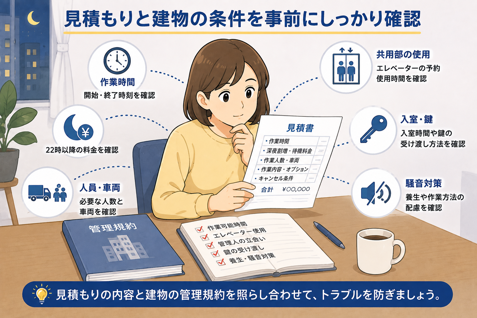 夜の引っ越し見積もりで確認する項目